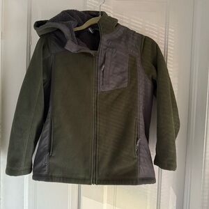 Lands End Hooded Sherpa Lined fleece and nylon jacket size medium green and grey